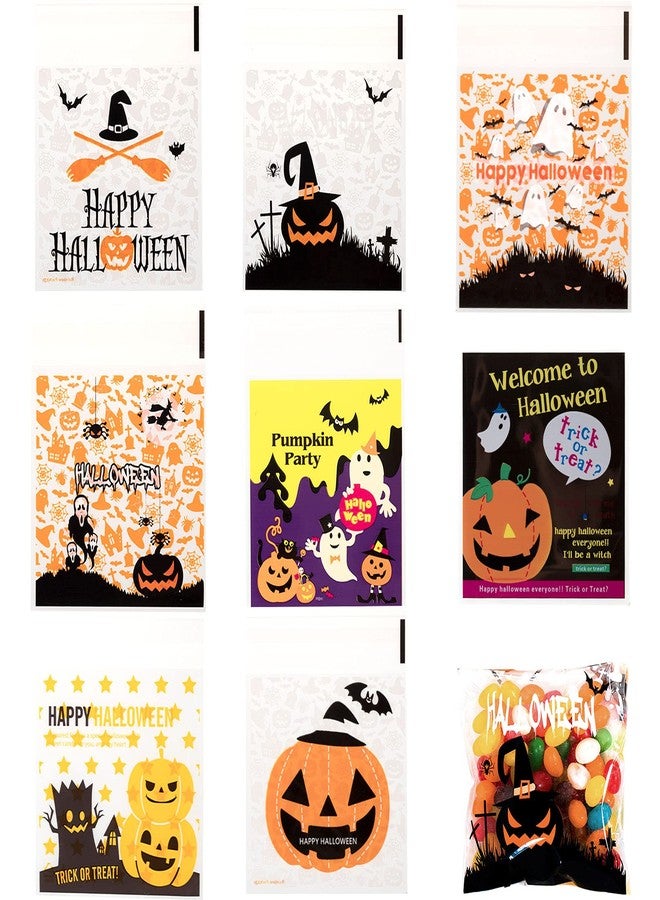 وولاين أكياس حلوى الهالوين من والين، 400 قطعة، أكياس شفافة ذاتية اللصق للبسكويت والحلويات، أكياس هدايا بلاستيكية من السيلوفان لمستلزمات حفلات الهالوين، والأعمال اليدوية المنزلية، وتغليف هدايا الوجبات الخفيفة (8 أنماط) - Image 1